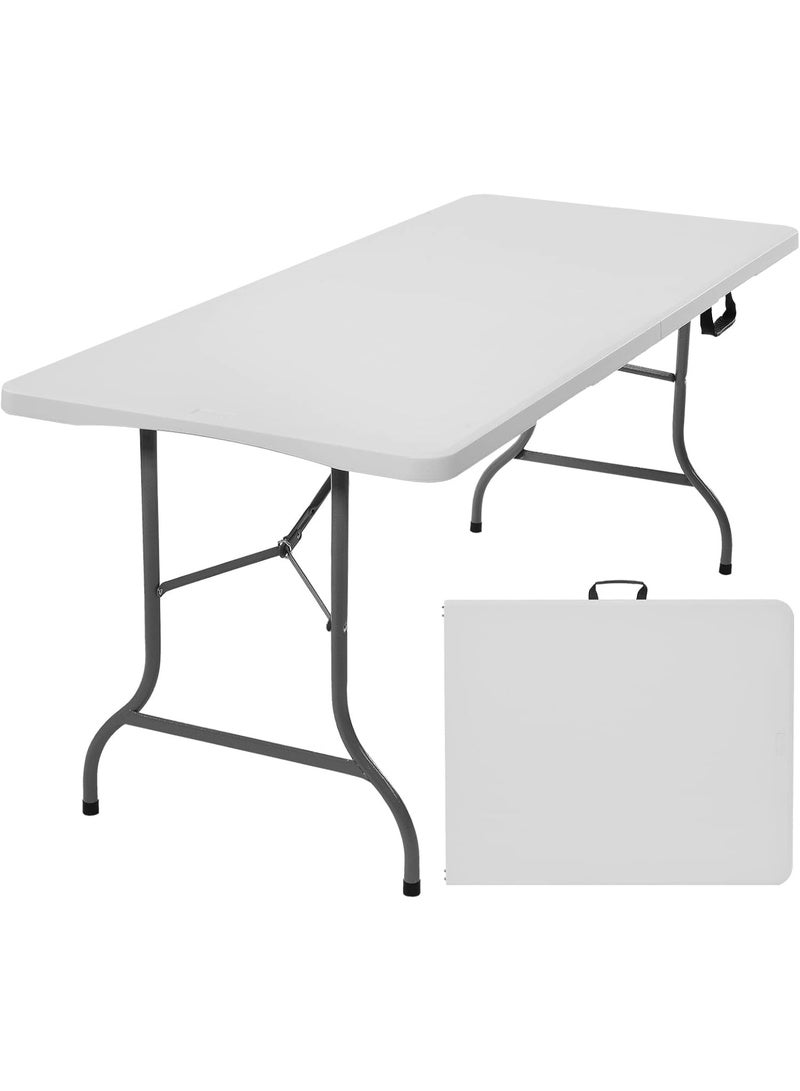 طاولة قابلة للطي ثقيلة التحمل – طاولة قابلة للطي سهلة الحمل باللون الأبيض مع قاعدة من الفولاذ، سطح واسع، مثالية للطعام، الحفلات، النزهات، التخييم والاستخدامات المتعددة - Image 1